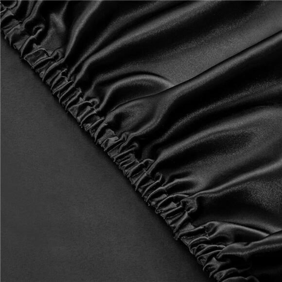4Pcs Satin Sheet Set Queen Size Ultra Silky Soft Black Satin Queen Bed Sheets - Picture 5 of 7